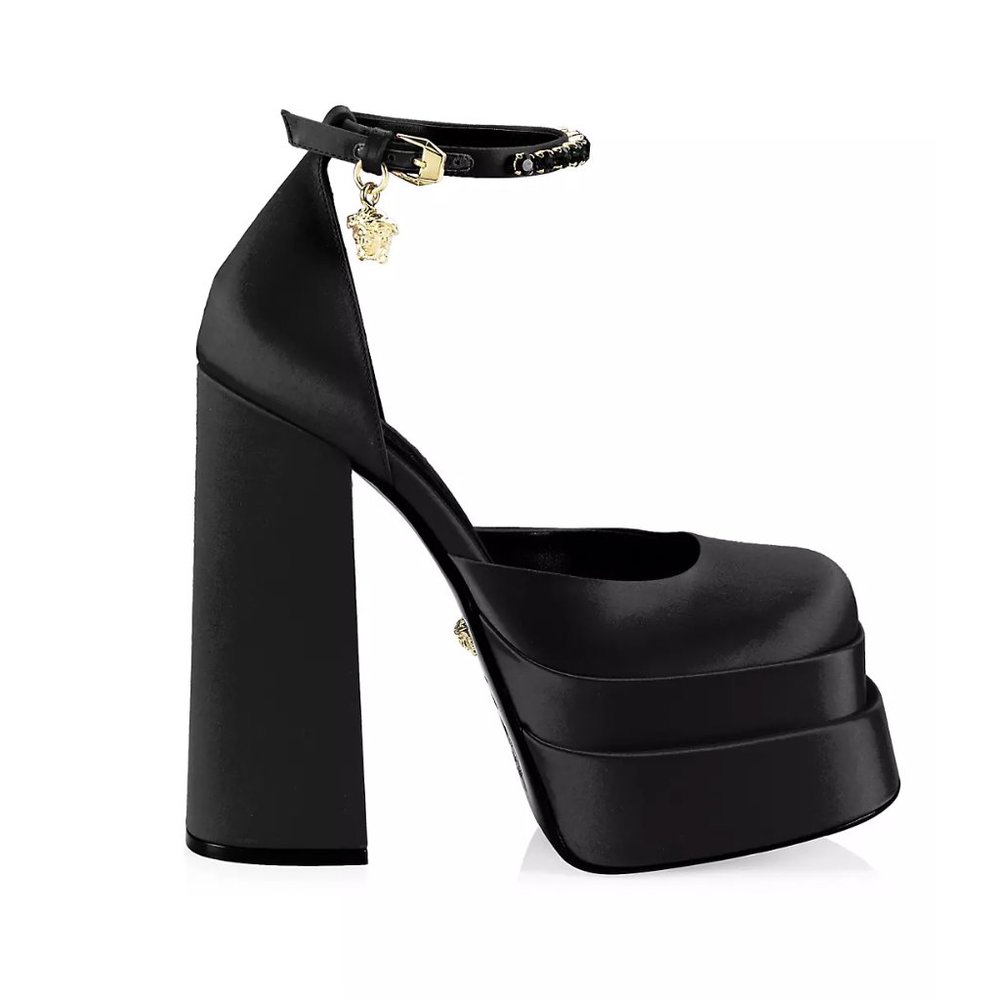 Versace Medusa Head Charm Satin Platform Pumps